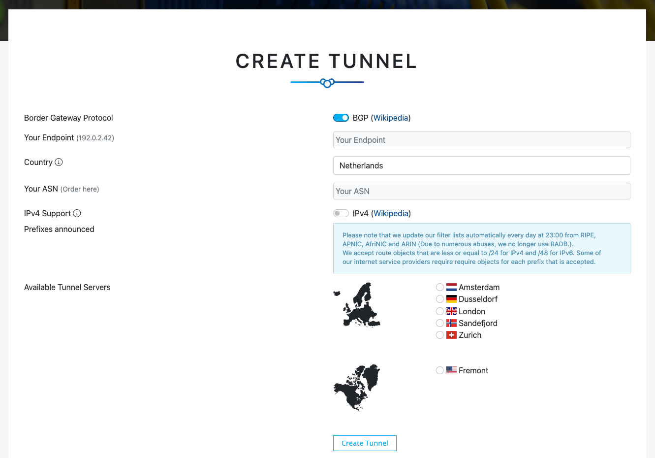 Creating a new Tunnel